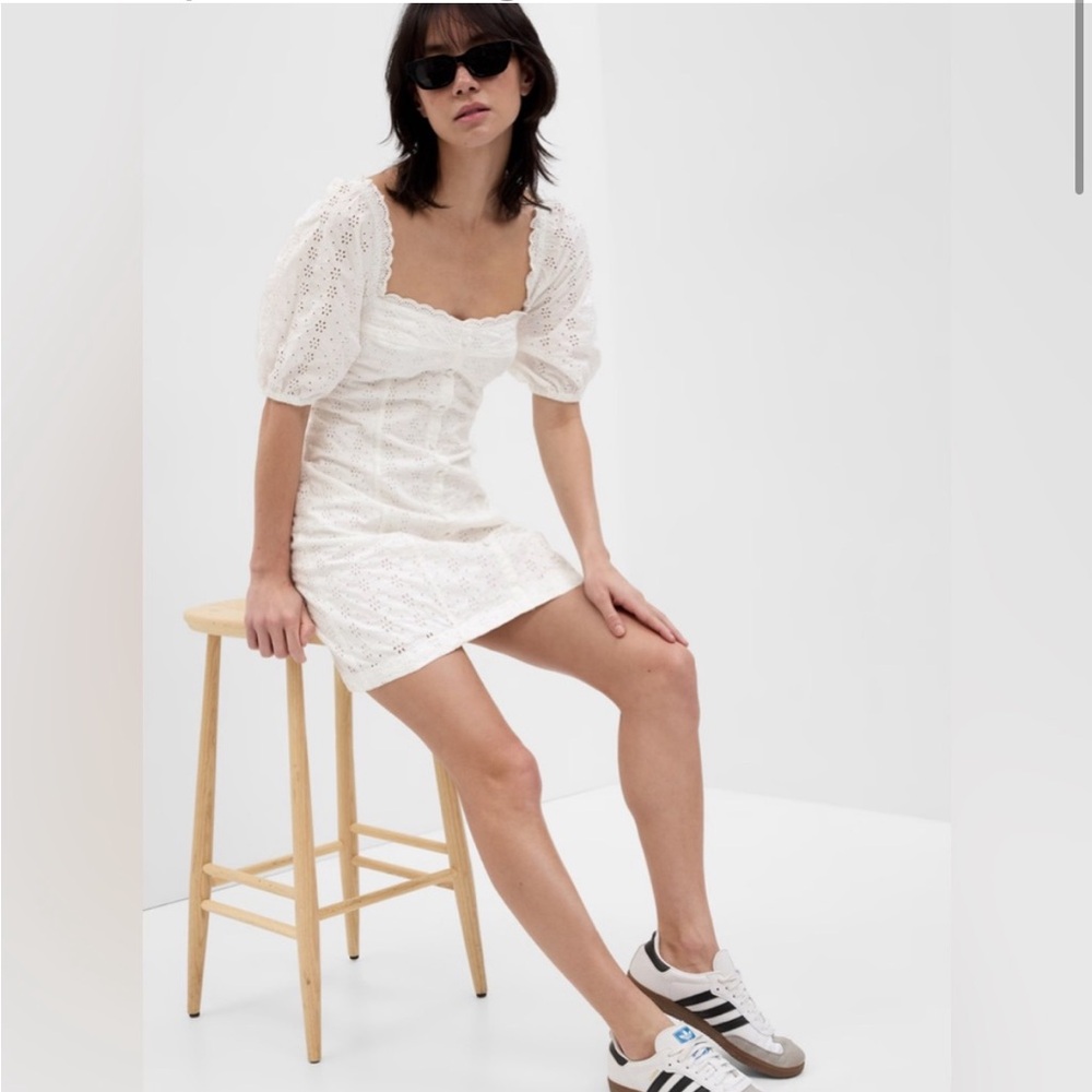 Puff sleeve Eyelet Cotton Mini Dress